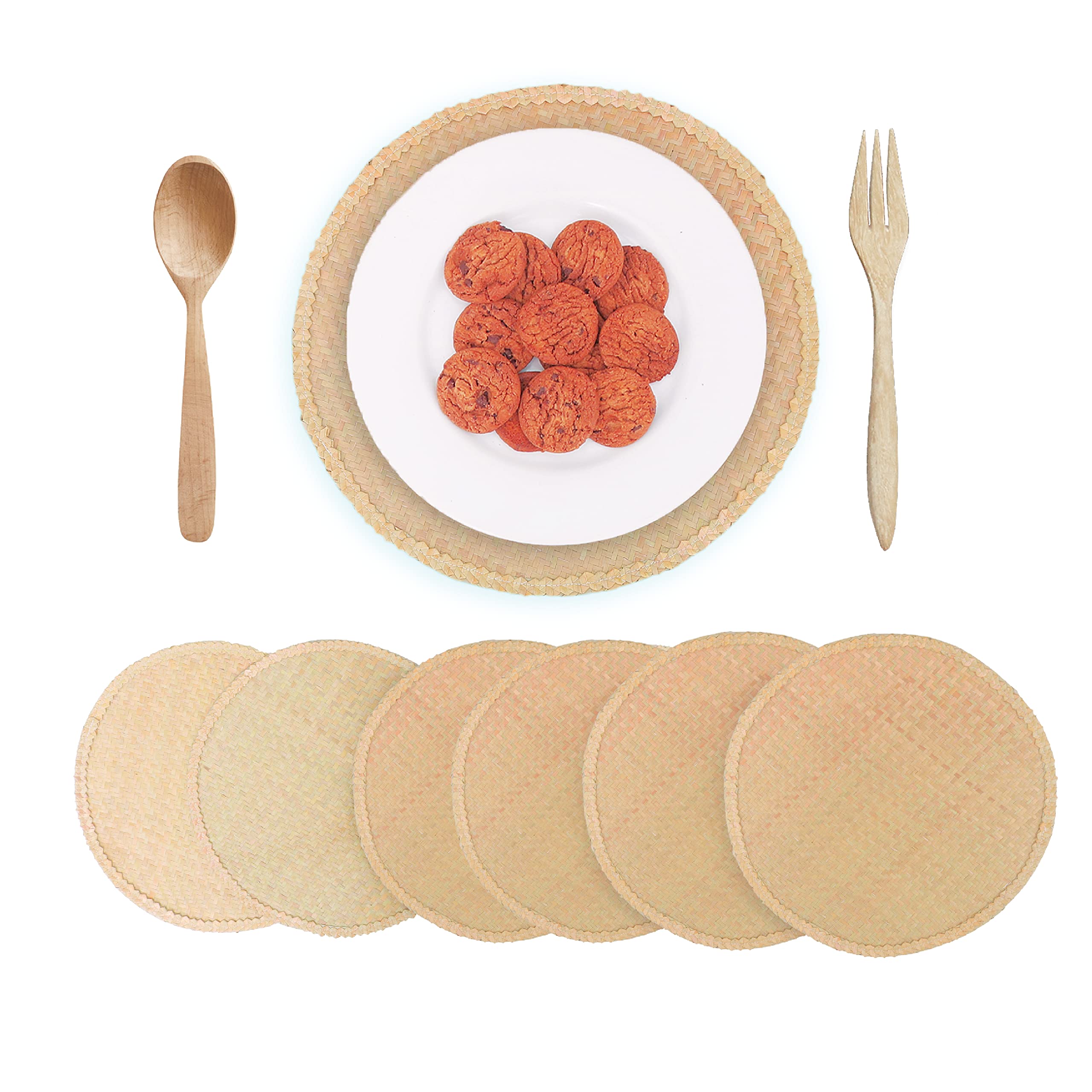 Handwoven Round Grass Placemats Set of 6 - 14.6 Inch Natural Fiber Table Mats - Heat Resistant & Non-Slip Kitchen Dining Mats - Farmhouse Style Braided Placemats for Everyday Meals, Dinner Parties, and Rustic Home Decor