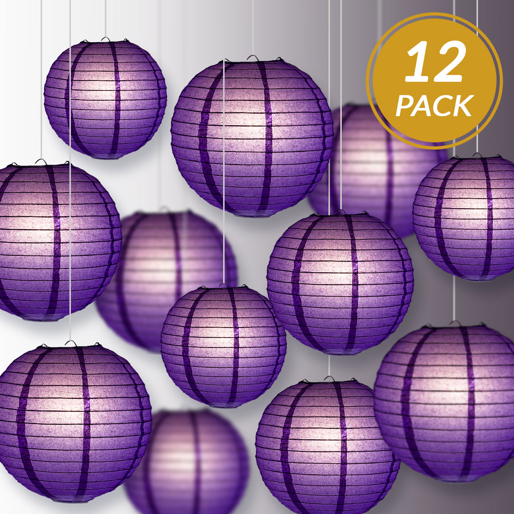 12-Piece Royal Purple Paper Lantern Set - Chinese Hanging Wedding & Party Decorations (12/10/8 Inch) - Perfect for Asian-Themed Weddings, Birthday Parties, and Festival Celebrations