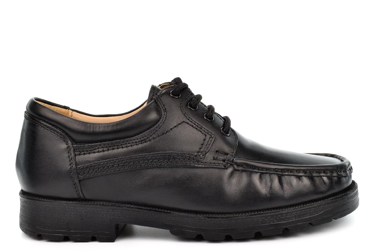 **Men's Genuine Leather Boat Shoes - Lace-Up Black Work & School Shoes for Men & Boys - Comfortable & Durable for Casual, Office & Outdoor Wear**