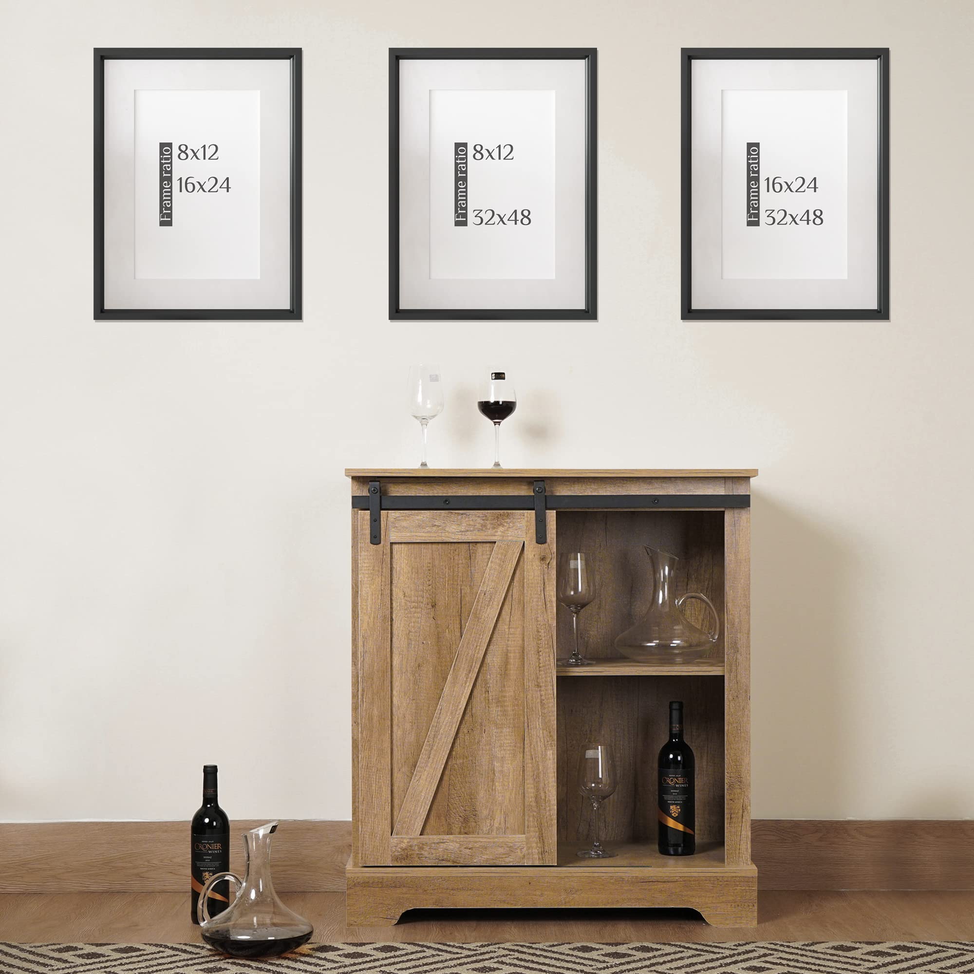 Modern Farmhouse Sliding Barn Door Storage Cabinet - Coffee Bar & Buffet Sideboard for Entryway, Living Room, Kitchen - Rustic Grey Cupboard for Home Organization & Stylish Storage