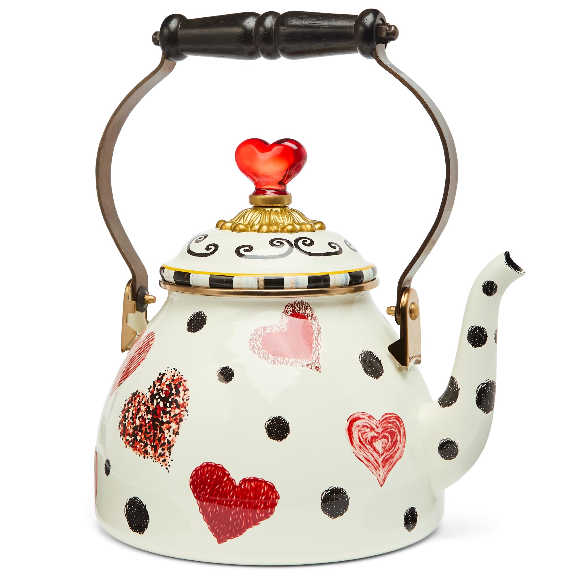 MACKENZIE-CHILDS 2-Quart Enamel Stovetop Tea Kettle - Vintage Style Cute Teapot for Gas & Electric Stoves - Perfect for Home Kitchen, Afternoon Tea & Gift Giving