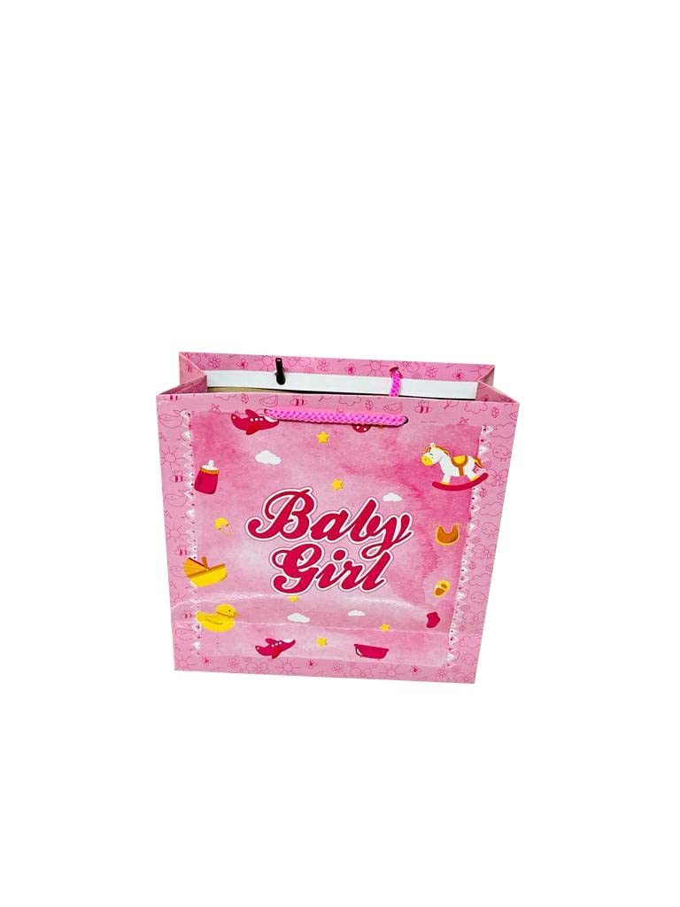 Beautiful Pink Baby Girl Printed Baby Shower Gift Paper Bags - 8x8x3 Inch (Pack of 10) | Perfect for Gender Reveal Parties, Newborn Celebrations & First Birthday Decorations