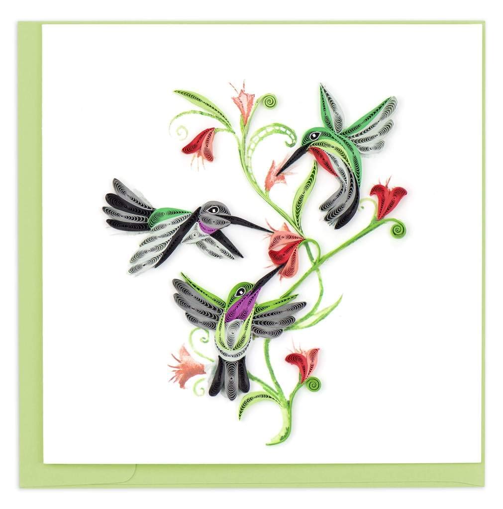 3D Quilled Hummingbird Trio Greeting Card - Perfect for Birthdays & Anniversaries