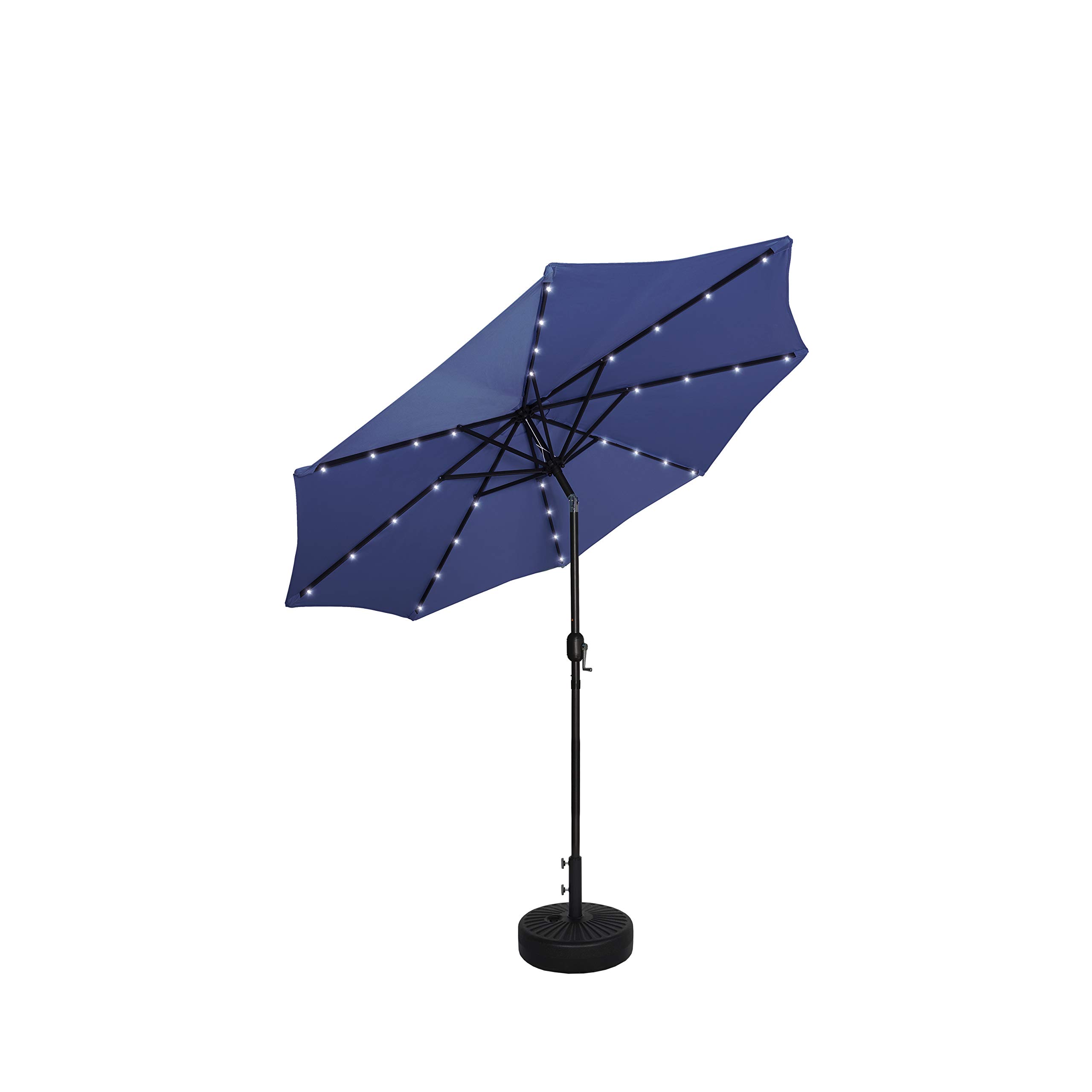 **9 Ft Solar Powered LED Patio Umbrella with Free Standing Weight Base - Navy Blue & Black - Perfect for Outdoor Dining, Poolside Lounging, and Backyard Relaxation**