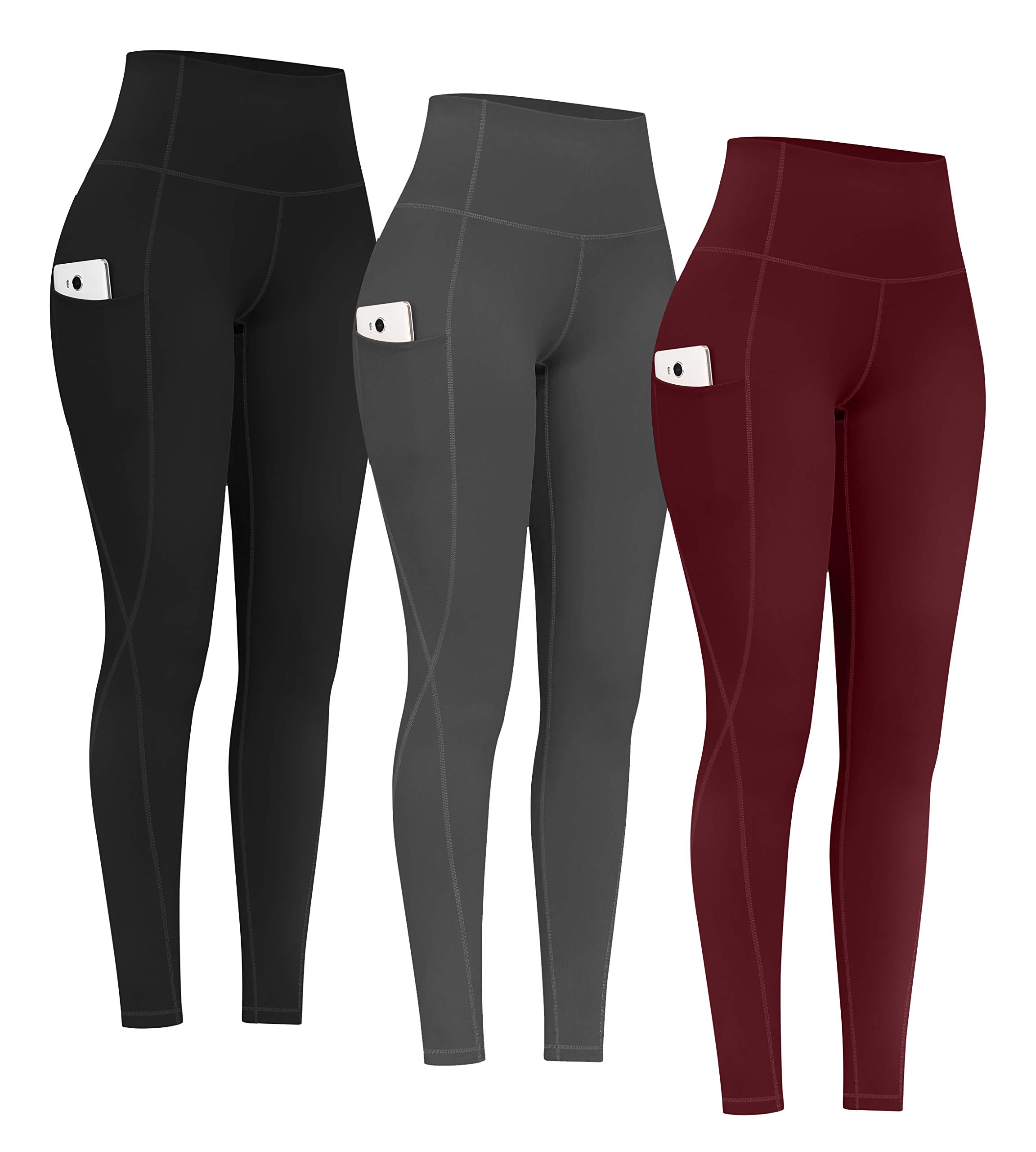 PHISOCKAT 2 Pack High Waist Yoga Pants with Pockets - Tummy Control Workout Leggings for Women, 4-Way Stretch Athletic Pants - Perfect for Yoga, Gym, Running & Everyday Wear