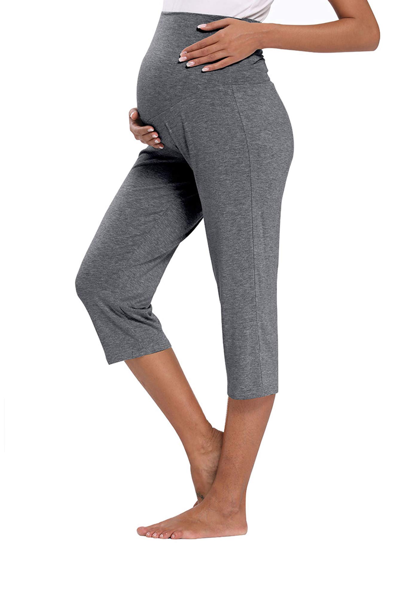 AMPOSH Women's Maternity Capri Pants - Stretchy Lounge Pants for Pregnancy, Comfortable Yoga Shorts - Perfect for Relaxing at Home, Maternity Yoga & Everyday Wear