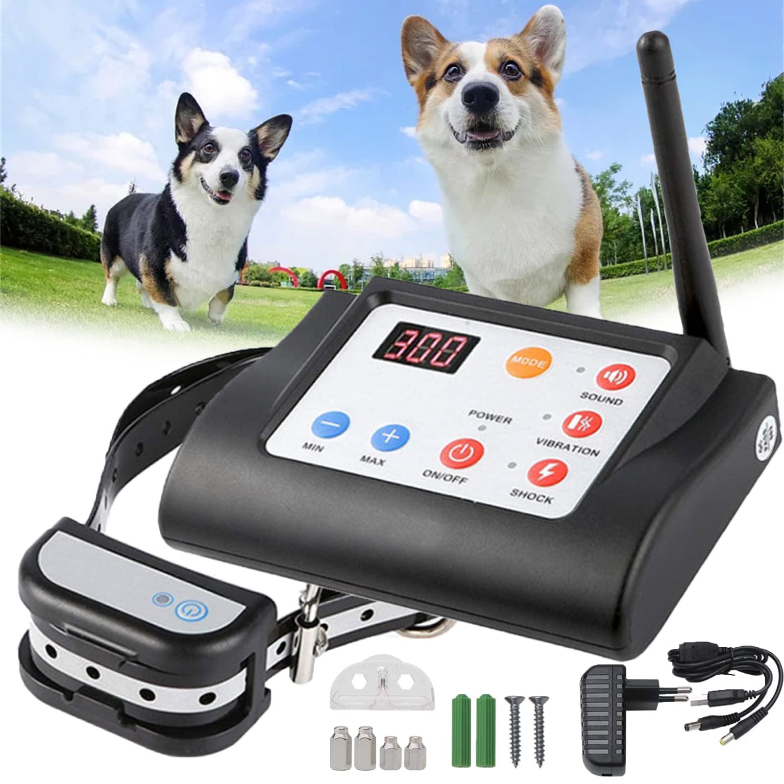 XOWRKGX 2-in-1 Wireless Dog Fence & Training Collar - Beep, Vibration, Shock & Light Modes - Safe Containment System for Large & Medium Dogs - Perfect for Backyard Security & Off-Leash Training