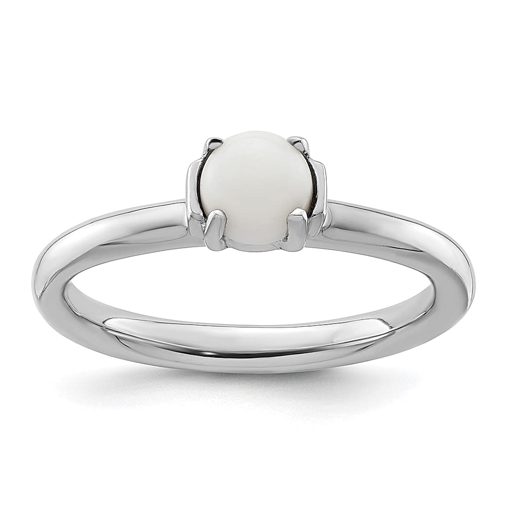 925 Sterling Silver White Agate Band Ring - Stackable Natural Gemstone Jewelry for Women | Elegant Gift for Her | Perfect for Everyday Wear, Stacking & Special Occasions