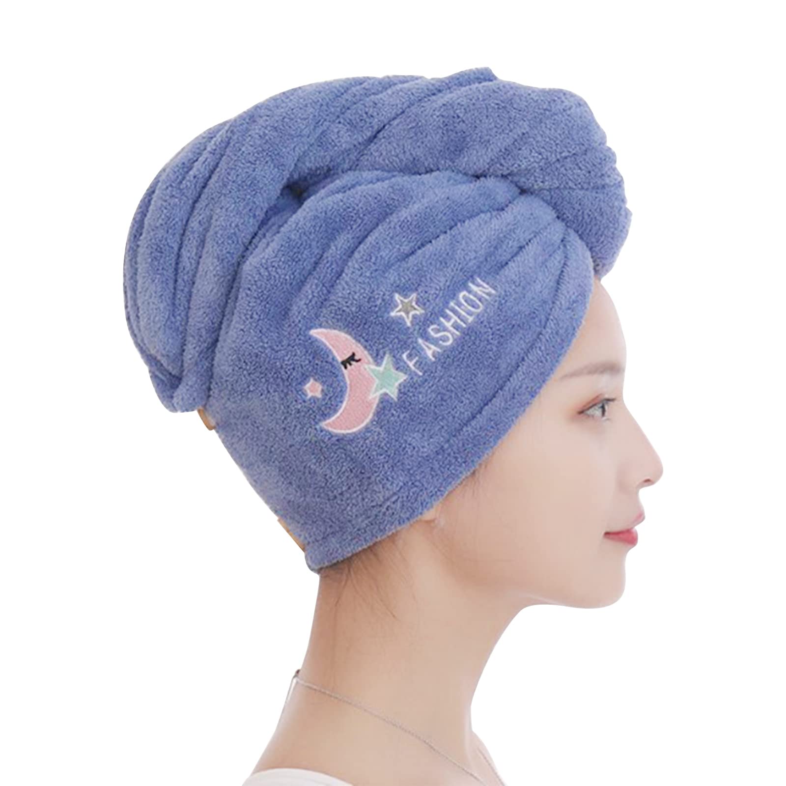 Super Absorbent Microfiber Hair Towel for Women & Kids - Rapid Drying, Anti-Frizz, Soft Twist Wrap Turban with Button Dock - Perfect for Long, Thick, Curly Wet Hair (Blue) | Great for Post-Shower, Swimming & Salon Styling