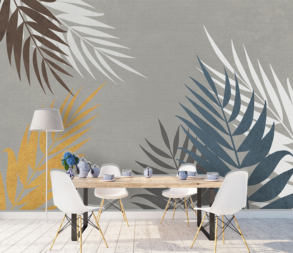 Abstract Leaves Wallpaper Murals - Modern Botanical Wall Decor for Living Room, Bedroom & Office - Peel and Stick Removable Wallpaper for Home Renovation - Perfect for Accent Walls, Feature Walls & DIY Home Decor Projects