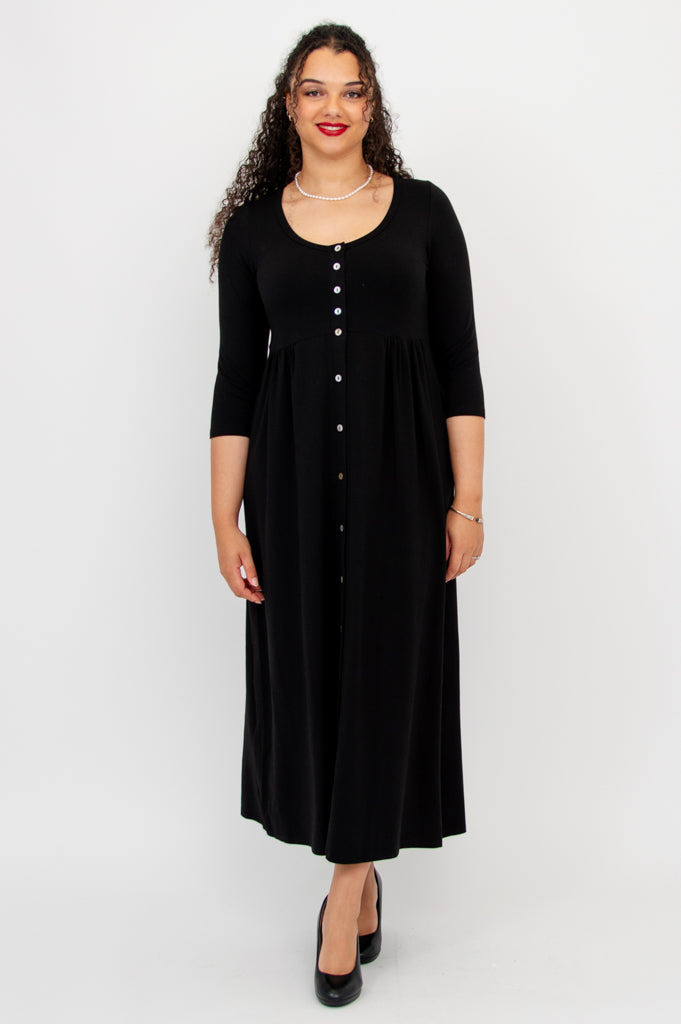 Liane 3/4 Sleeve Bamboo Dress for Women - Soft & Breathable Black Summer Dress - Perfect for Casual Outings, Beach Vacations & Office Wear