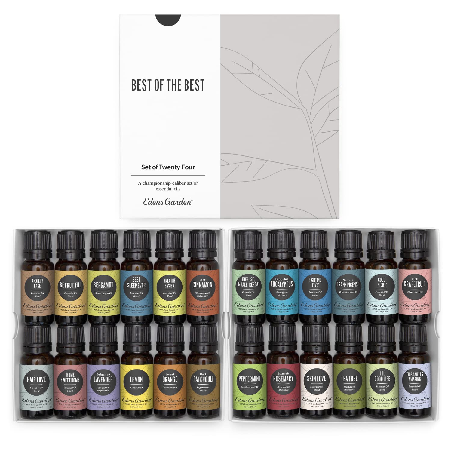 Edens Garden 24-Piece Essential Oils Set - 100% Pure Therapeutic Grade Aromatherapy Oils for Diffusers, Humidifiers & Home Care - Undiluted Natural Blends (10ml Each) - Perfect for Relaxation, Stress Relief & Spa Treatments