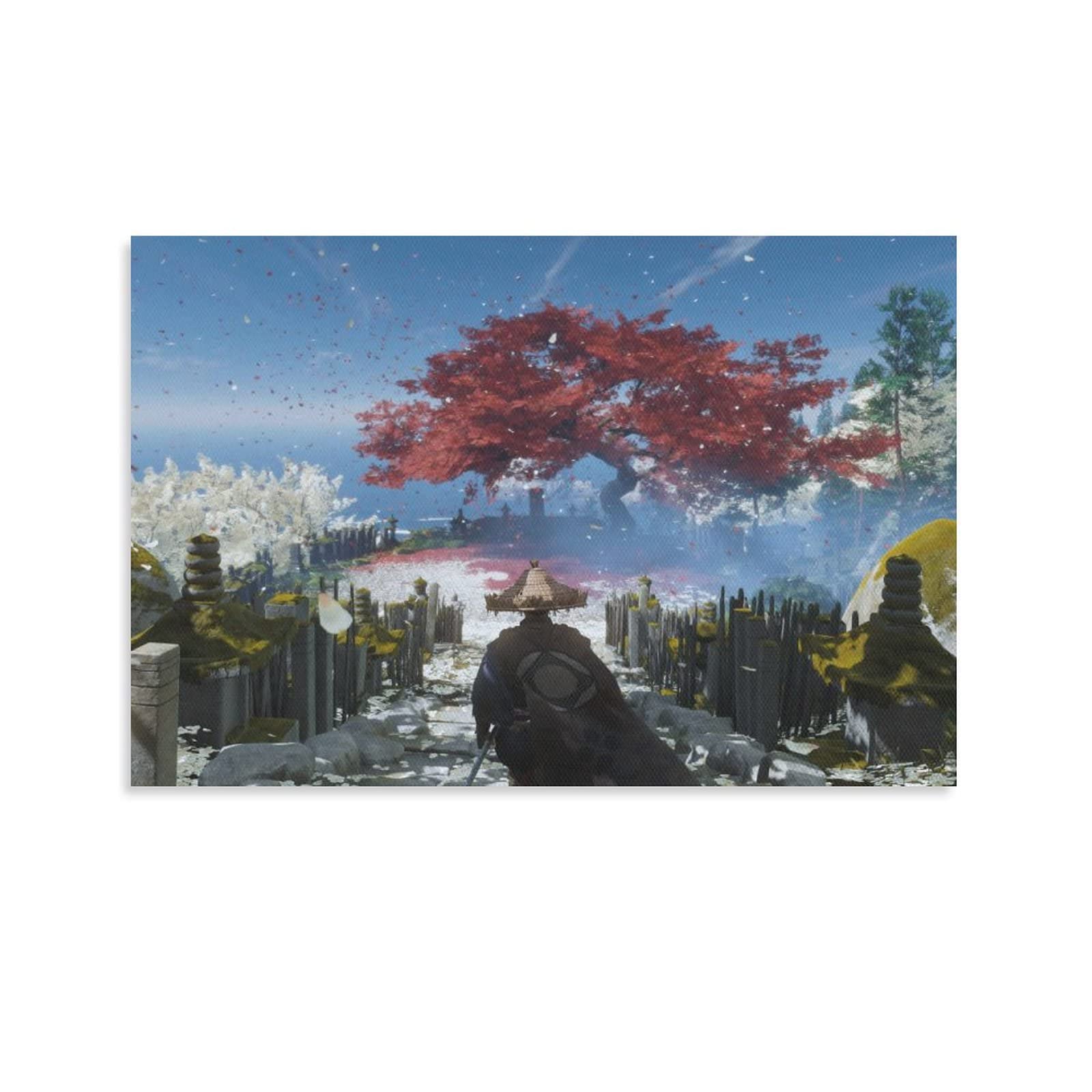 Ghost of Tsushima Samurai Poster - 16x24 Inch (40x60cm) Canvas Wall Art for Playstation 4 Gamers | Japanese Warrior Decor for Living Room & Bedroom | Perfect for Game Room, Office, or Gift