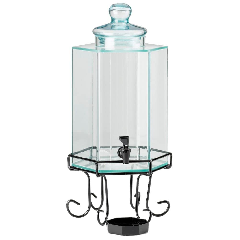 1111 Iron Glass Beverage Dispenser - 2 Gallon Green Glass Pitcher for Lemonade, Iced Tea & Party Drinks - Perfect for Outdoor Gatherings, BBQs & Weddings