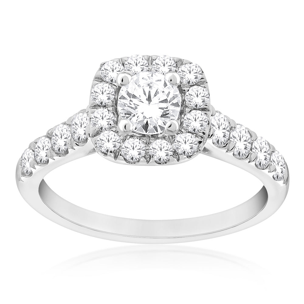 14ct White Gold 1 Carat Diamond Halo Engagement Ring for Women - Perfect for Proposals, Anniversaries & Special Occasions