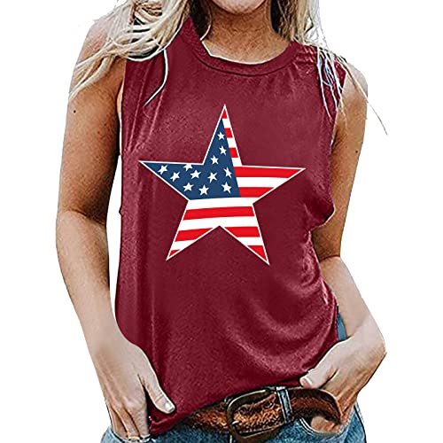 Women's Black Sleeveless Round Neck Printed Tank Top - Casual Summer Blouse for Independence Day & Everyday Wear (Wine, XXL) | Perfect for Beach Outings, Parties, and Casual Street Style