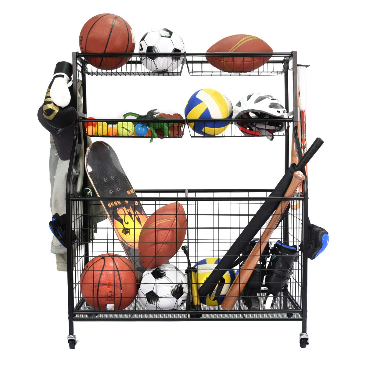 Kinghouse Heavy-Duty Steel Garage Sports Equipment Organizer - Rolling Ball Storage Rack Cart for Basketball, Soccer & Football - Space-Saving Garage Organization Solution for Home, Gym & Playground Use