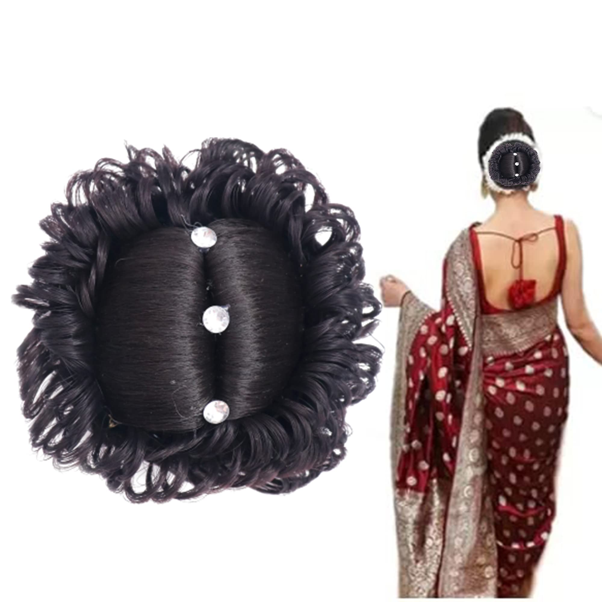 NAVMAV Artificial Juda Hair Accessories for Women & Girls - Stone Work Bridal Wedding Hair Extensions & Bun Clips for Festivals, Parties & Special Occasions