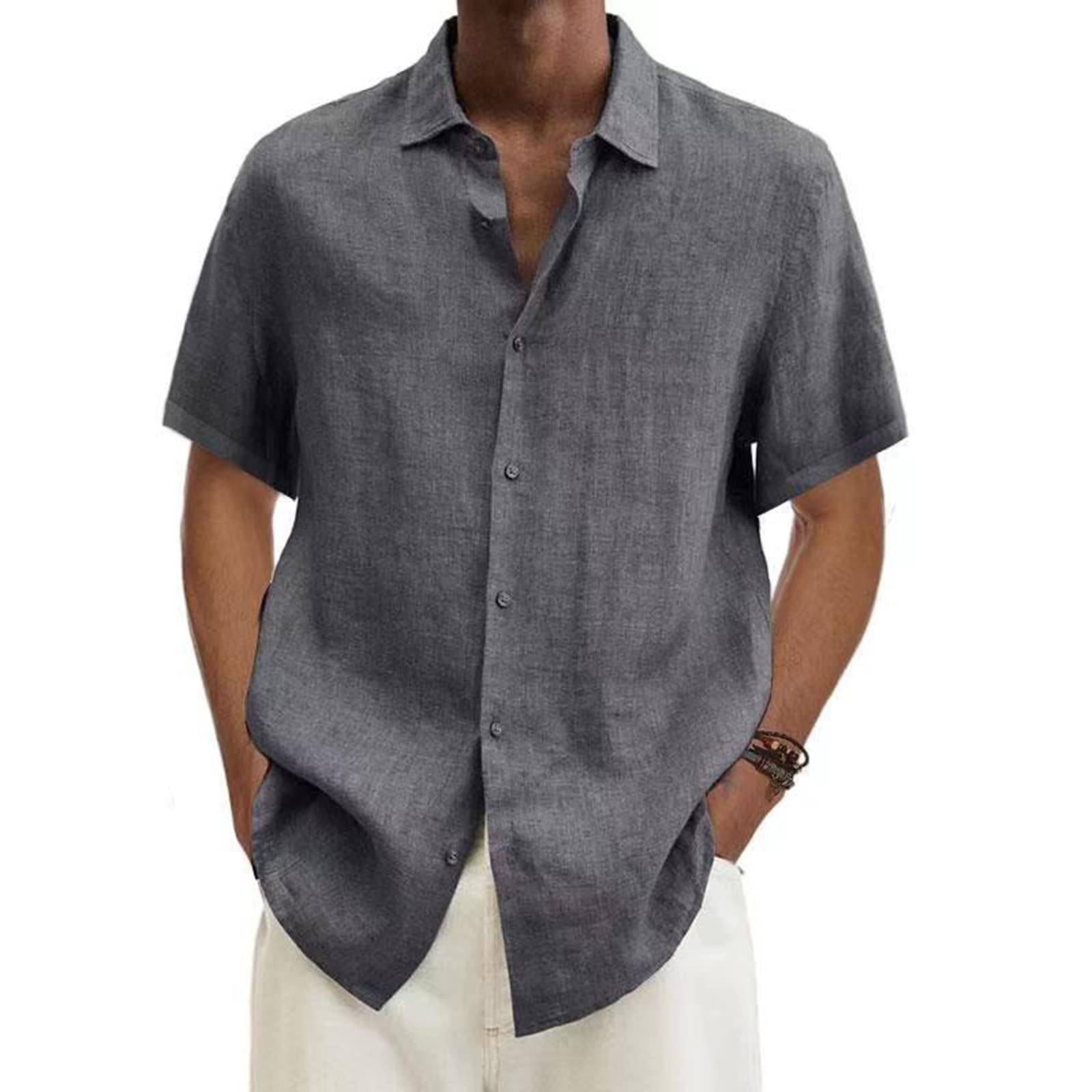 2024 Men's Linen Short Sleeve Button Down Shirt - Summer Casual Beach Vacation Top - Plus Size Breathable Comfort Shirt for Outdoor Travel & Relaxation
