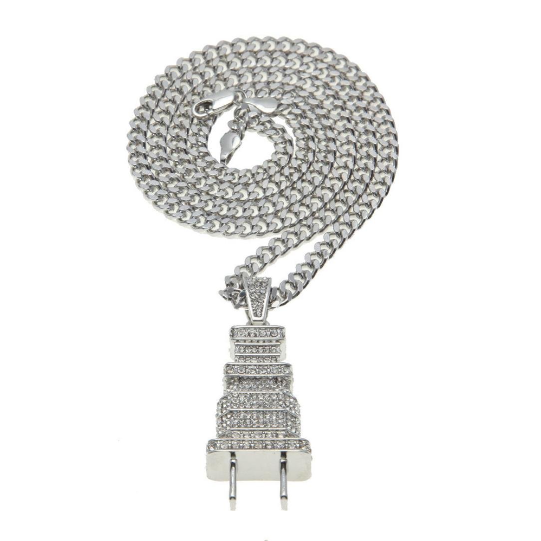 ZYooh Women's Diamond Bling Power Plug Pendant Necklace - Hip Hop Jewelry for Women - Perfect for Parties, Concerts & Streetwear Fashion