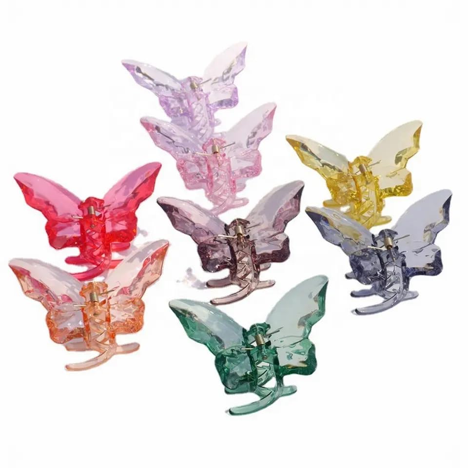 Butterfly Hair Clips for Women & Girls - Transparent Small Claw Clips, Pack of 6 Multicolor Hair Accessories for Festival, Party, Wedding & Daily Use