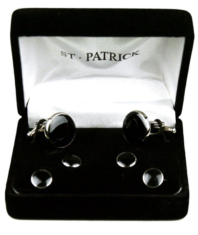 Elegant Black & Silver Tuxedo Cufflink and Stud Set for Men - Perfect for Weddings, Prom, and Formal Events