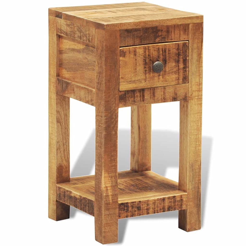 Small Night Stand with Drawer - Solid Mango Wood Bedside Table for Bedroom, Office, Laundry Room | Compact Storage Tower & Side Table for Closet, Entryway, Hallway Organization