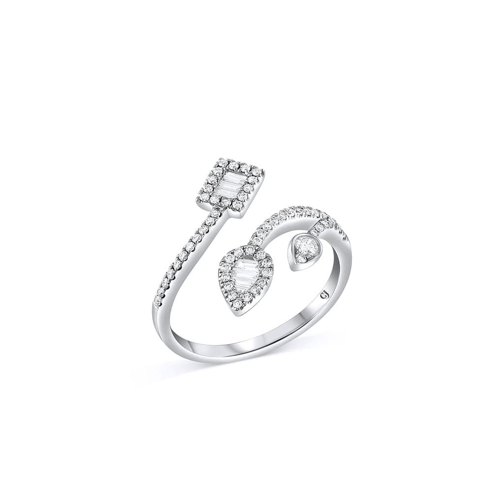 18K White Gold Diamond Pear Rectangular Bypass Ring for Women - Elegant Wedding, Engagement & Anniversary Jewelry Gift - Perfect for Special Occasions & Everyday Luxury