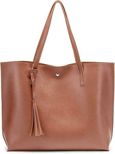 Nodykka Women's PU Leather Tote Bag - Stylish Satchel Handbag for Work, Travel & Shopping (Brown)