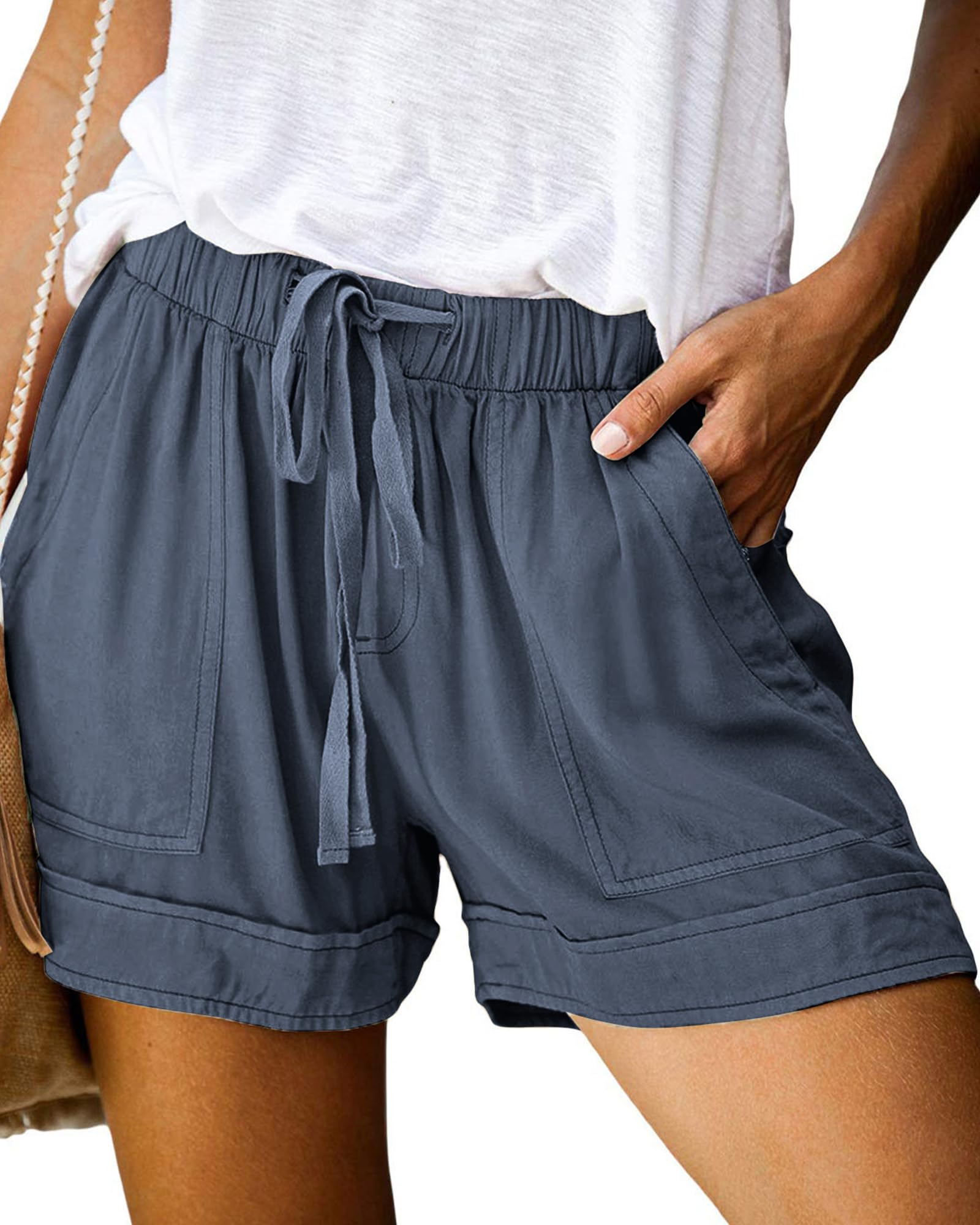 BTFBM Women's Summer Shorts 2025 - Casual Elastic Waist with Drawstring, Lightweight Beach Lounge Shorts with Pockets | Perfect for Vacation, Yoga, and Outdoor Activities