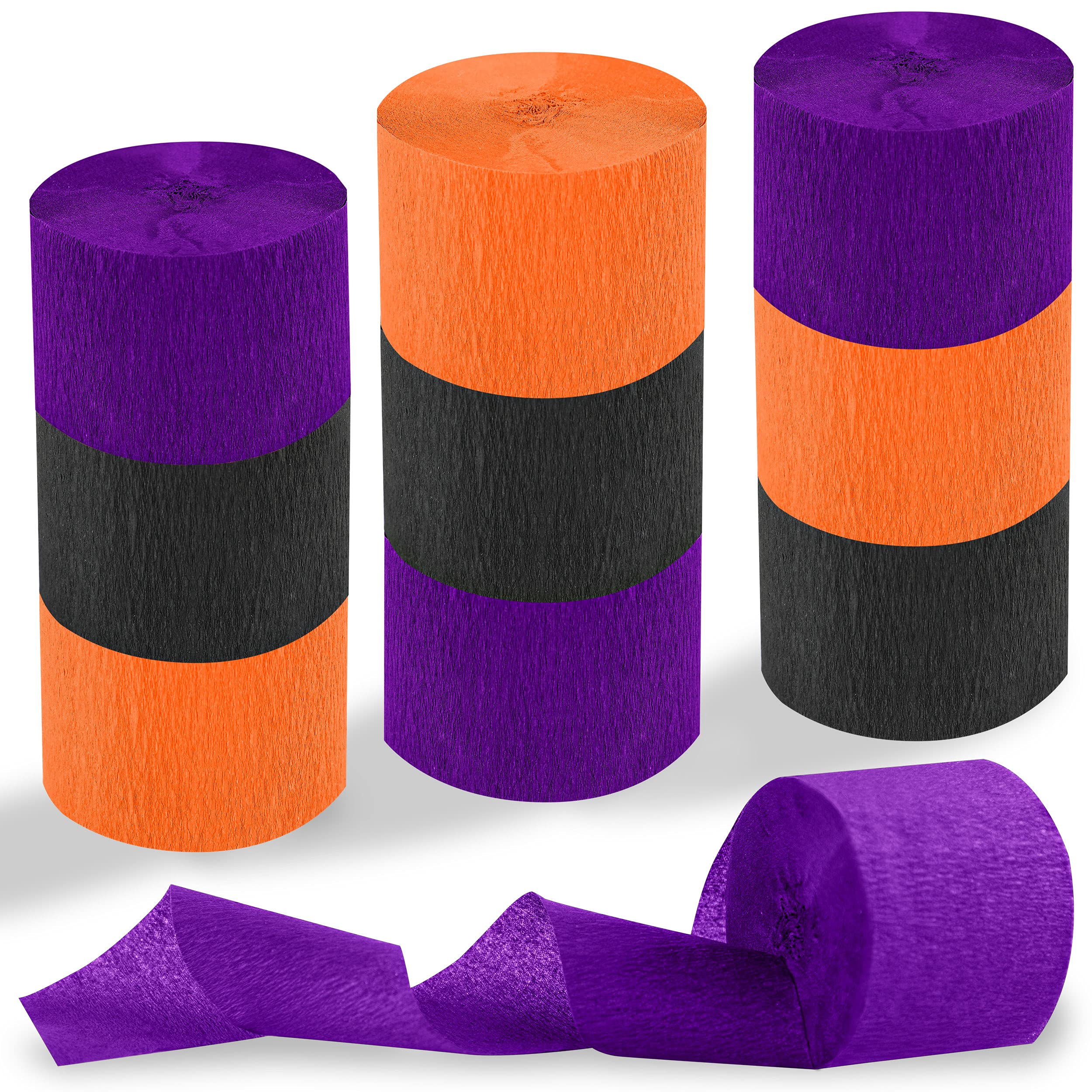 Halloween Crepe Paper Streamers - 9 Rolls (738Ft) Orange, Purple & Black Party Decorations for Halloween, Birthday, Baby Shower & Gender Reveal - Perfect for Ceiling, Walls & Party Backdrops