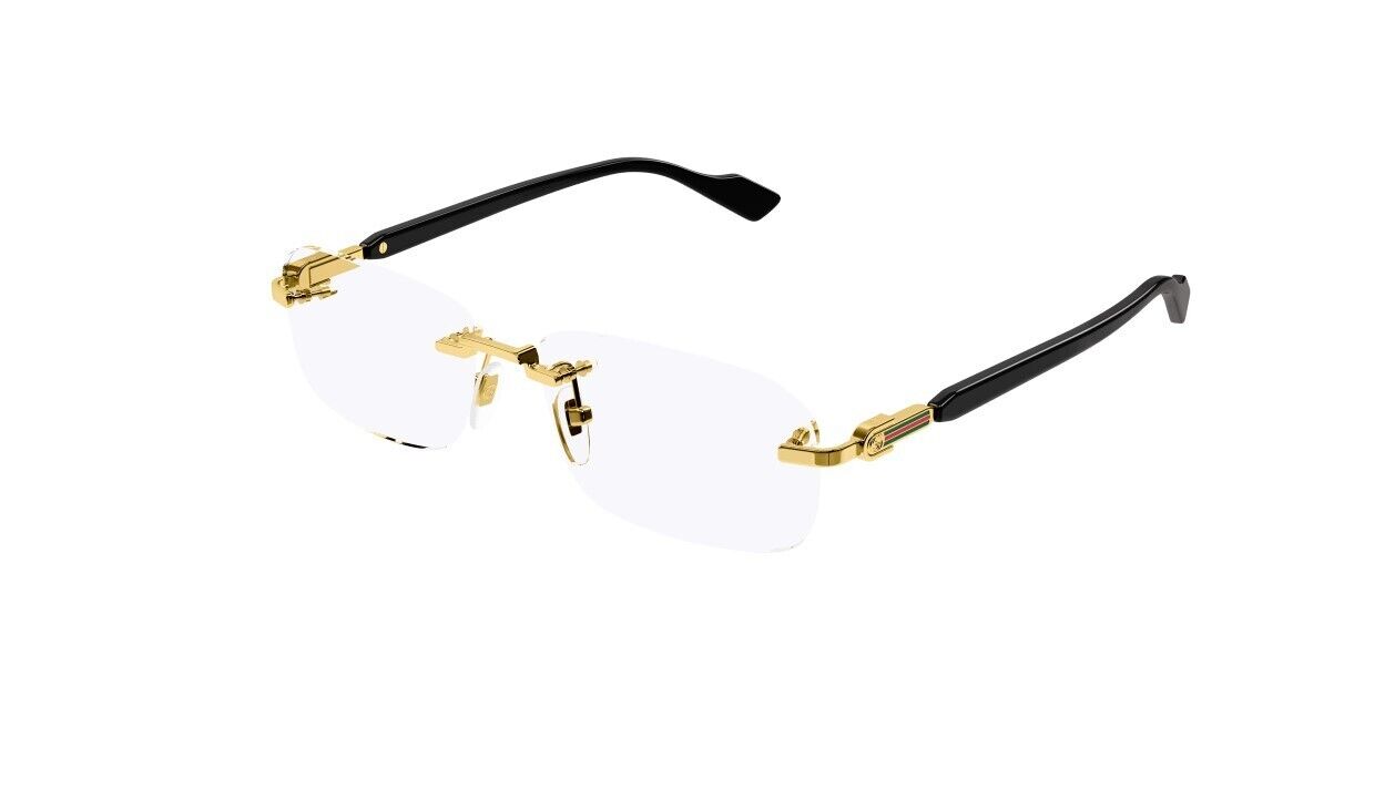 Gucci GG1221O 001 Gold Black Rectangular Narrow Rimless Men's Eyeglasses - Stylish Prescription Glasses for Men | Perfect for Work, Driving & Fashion Accessories