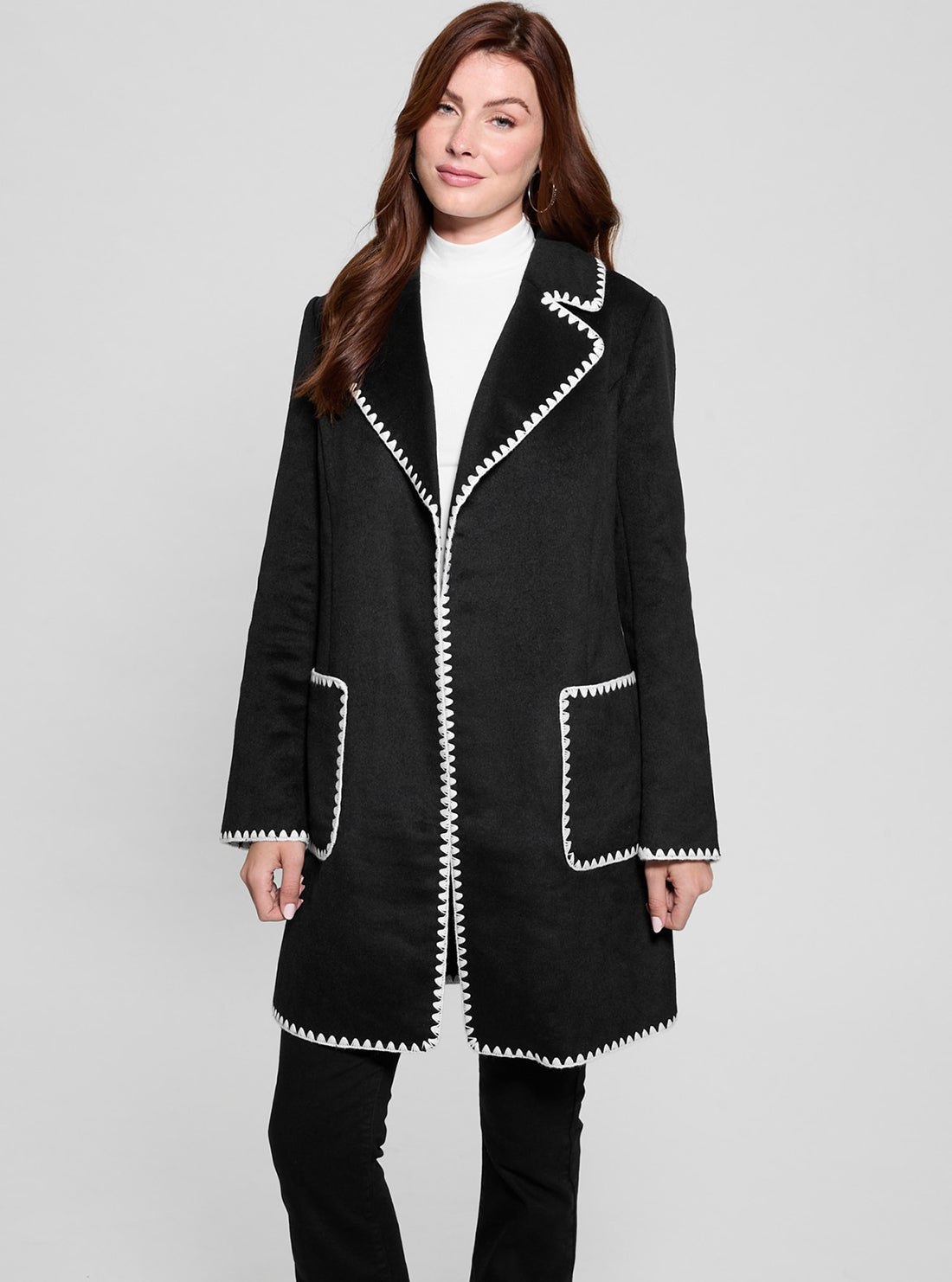 Victoire Black Wrap Belt Coat for Women - Stylish Trench Coat with Adjustable Belt for Office, Date Night & Fall Fashion