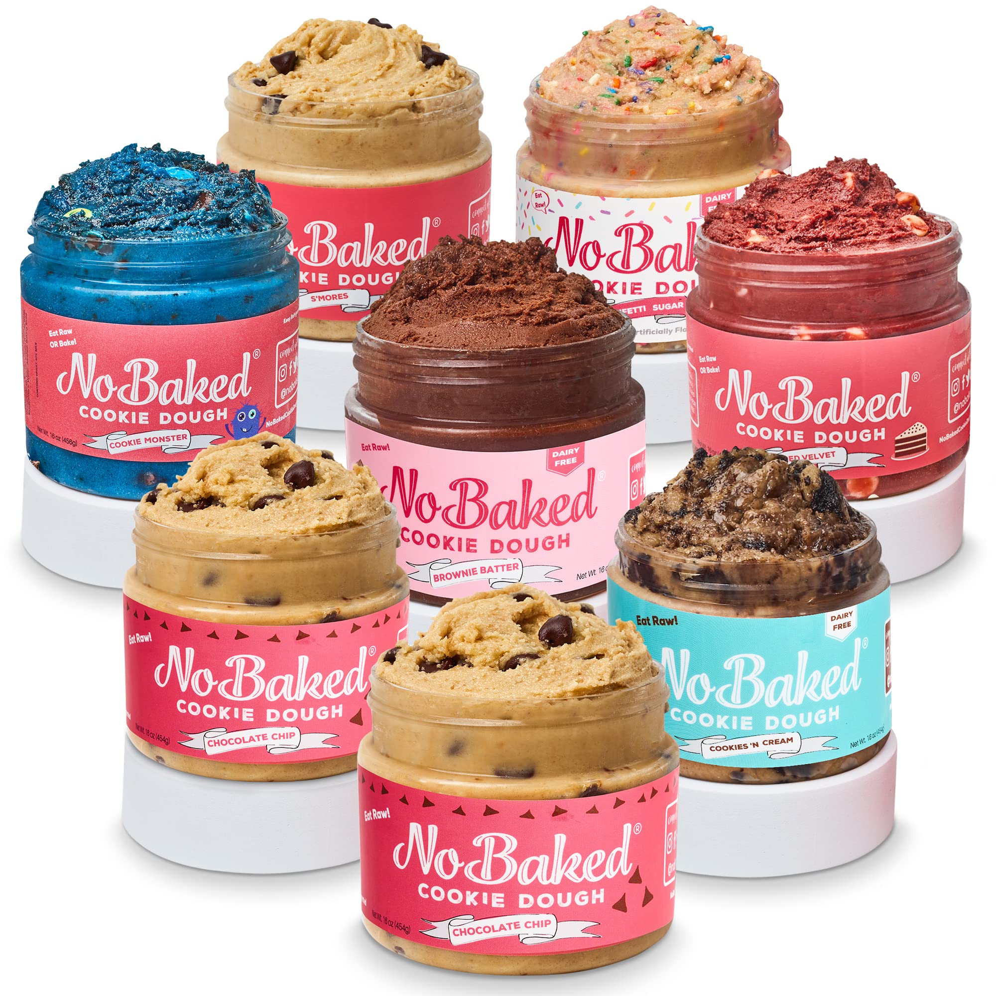 Edible NoBaked Cookie Dough - 8 Pack (16 oz) | Soft, Smooth & Bitter-Free Raw Cookie Dough in Assorted Flavors | Perfect Sweet Snack, Dessert for Parties, Gifts & Midnight Cravings