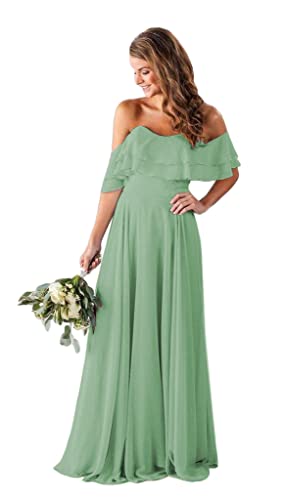Elegant Off Shoulder Chiffon Bridesmaid Dresses for Women - Long Formal Gowns with Pockets for Weddings, Parties & Special Occasions