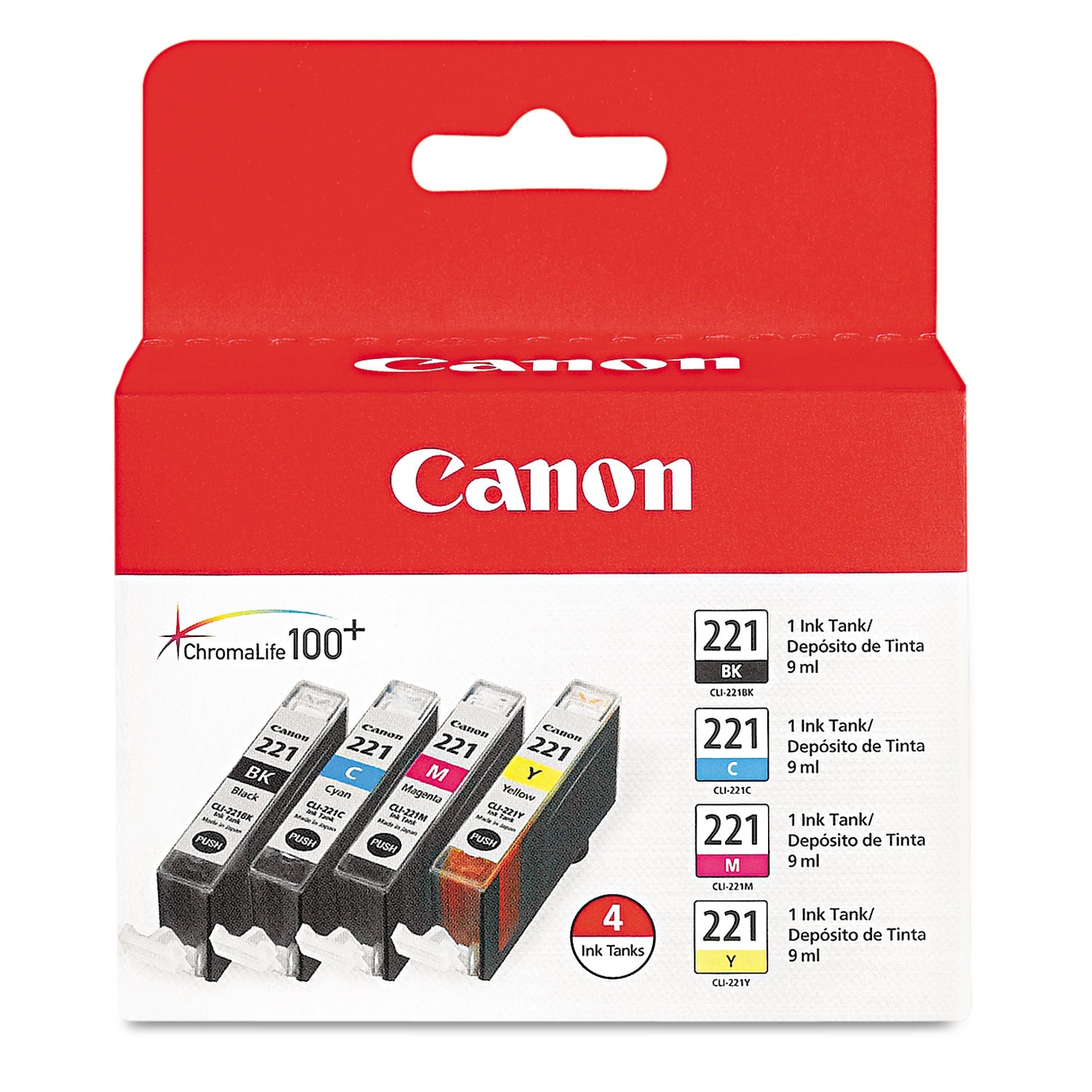 Original HP 2946B004 (CLI 221) Black/Cyan/Magenta/Yellow Ink Cartridge 4-Pack - Compatible with HP OfficeJet Pro Printers for Home & Office Use