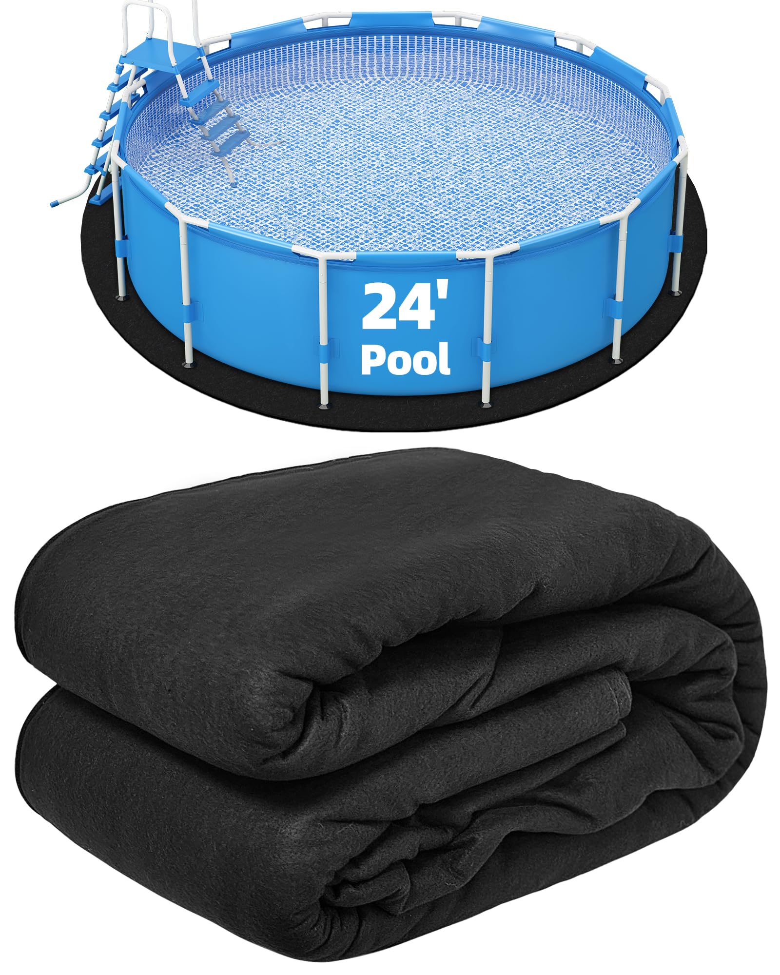 24-Foot Round Above Ground Pool Liner Pad - Heavy Duty Weed Barrier & Puncture Protection Mat to Extend Pool Liner Life (Black) | Perfect for Backyard, Garden & Outdoor Swimming Pools