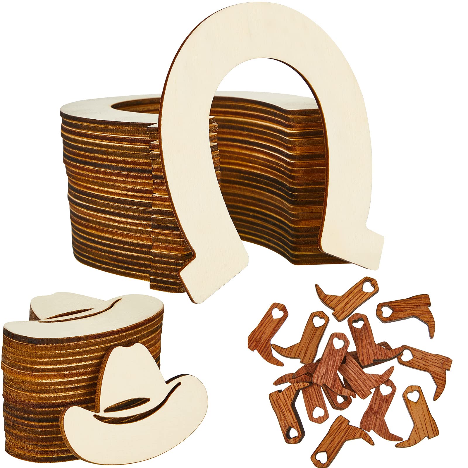 72 Pieces Unfinished Cowboy Wooden Cutouts - Horseshoe & Boot Shapes for Western Party Decor, DIY Crafts, Wedding Centerpieces | Perfect for Cowboy Themed Parties, Home Decor, and Rustic Wedding Decorations