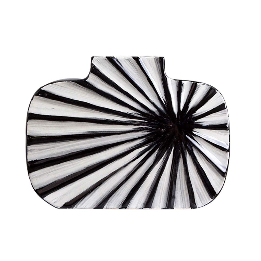 Black and White Striped Rectangular Ceramic Vase - Modern Home Decor for Flowers, Wine Cabinet & Living Room | Stylish Minimalist Vase for Centerpieces, Wedding Decor & Housewarming Gifts