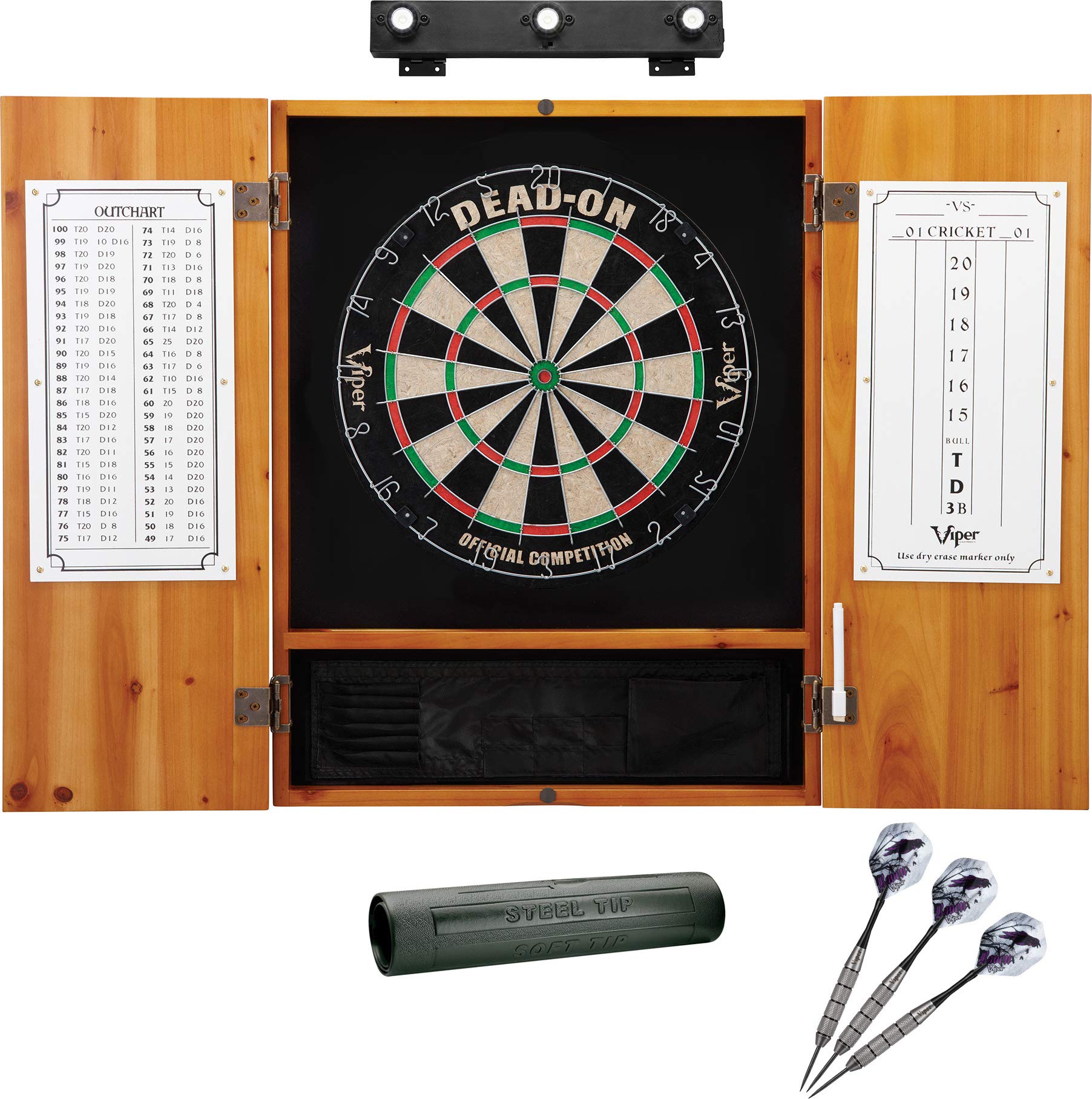 Premium Viper Dead On Professional Sisal Dartboard Set with Metropolitan Oak Cabinet, Shadow Buster LED Lighting & Padded Dart Mat - Perfect for Home Game Rooms, Bars, and Office Entertainment Areas