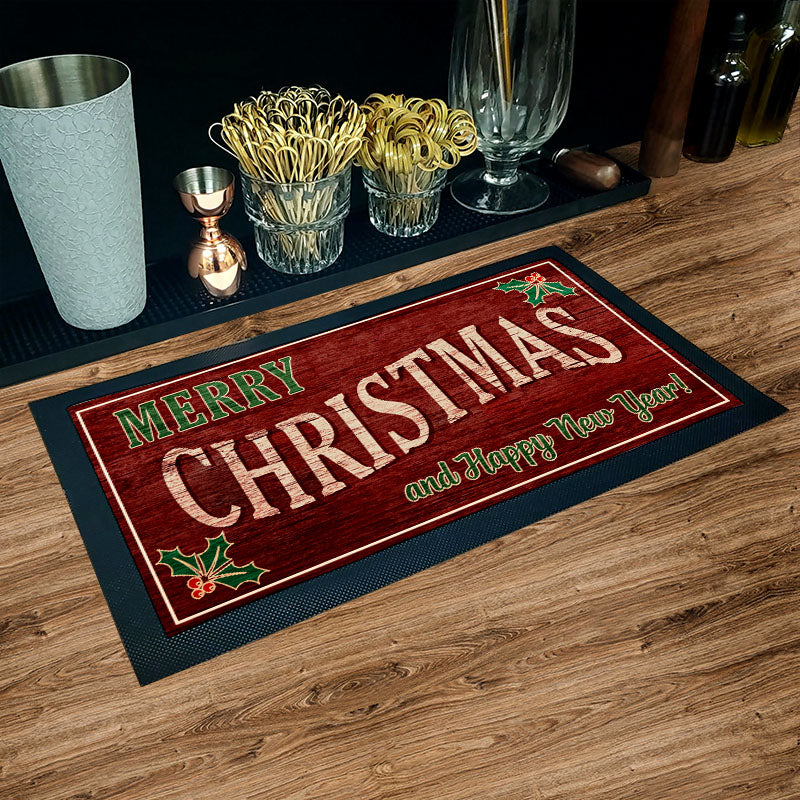 Bar Service Mat - Non-Slip Christmas Design 17.25 x 10 Inches - Perfect for Holiday Parties, Home Bars & Countertop Protection
