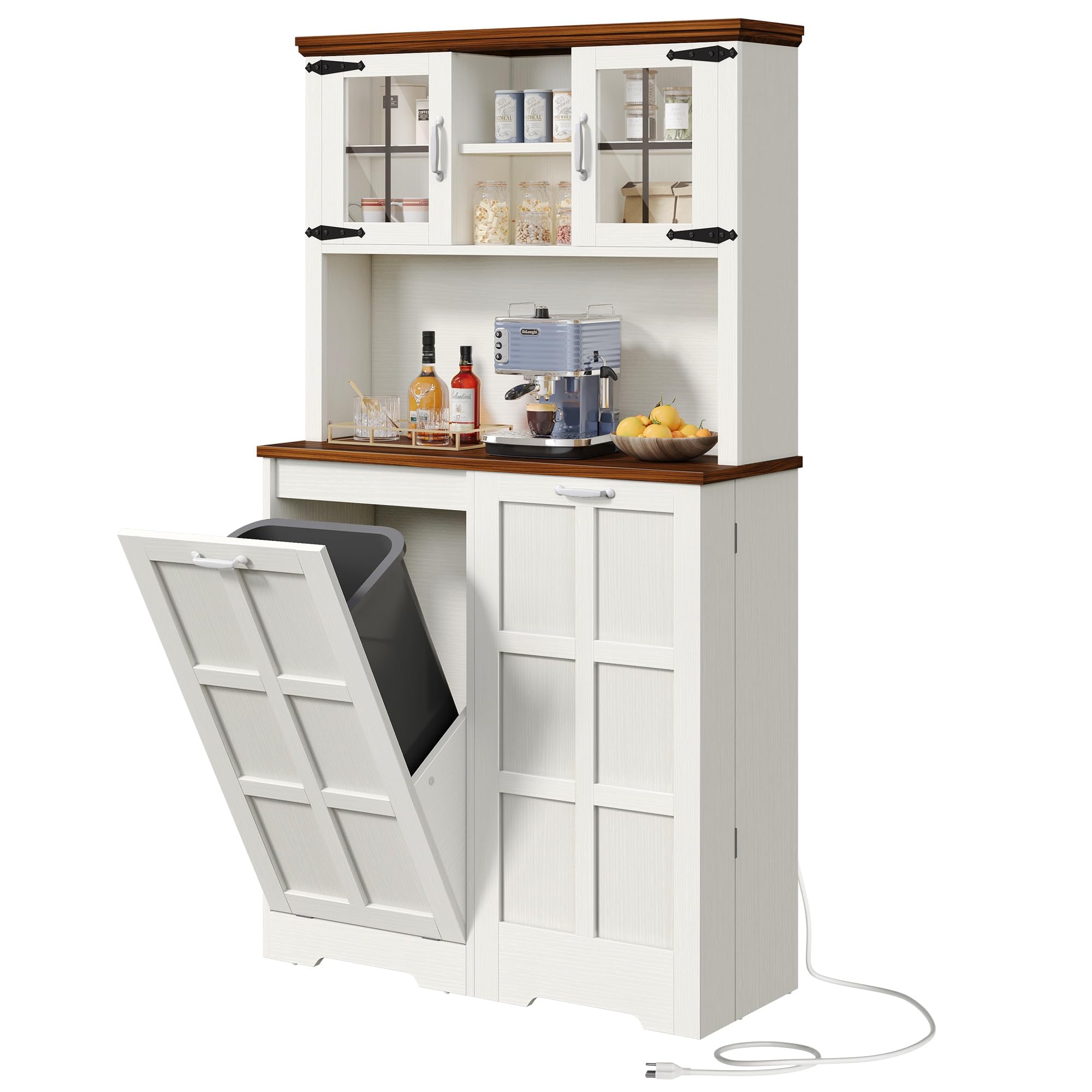 DWVO 13 Gallon Tilt-Out Trash Can Cabinet - Freestanding Kitchen Pantry Storage with Shelves & Door - White Oak Finish for Small Spaces & Apartment Kitchens