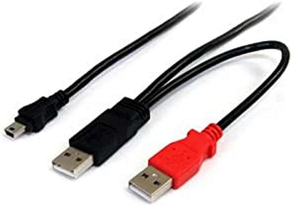 StarTech.com 3 ft USB 2.0 Y Cable for External Hard Drives - USB A Male to Mini B Male - Data Transfer & Power Cable - Black (USB2HABMY3) - Perfect for External HDDs, Printers & USB Devices