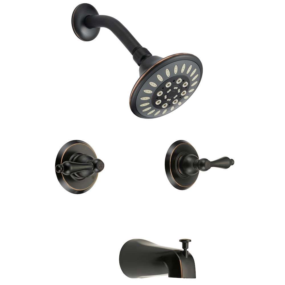 Oil Rubbed Bronze Tub Shower Combo Faucet - 2 Handle Mixer Design with Multi-Setting Shower Head - Convertible for Bathroom & Shower - Perfect for Modern Home Renovation and Spa-Like Experience
