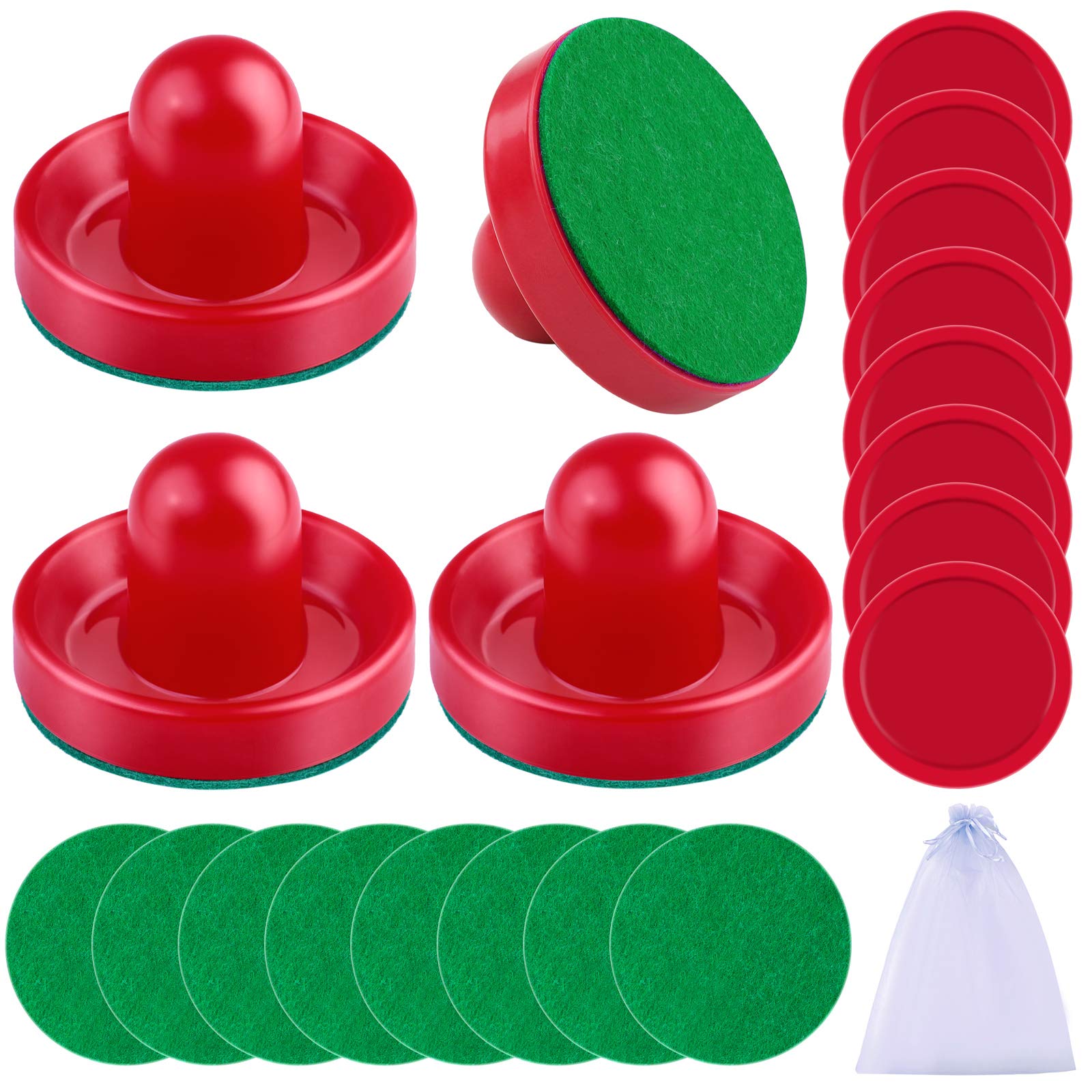 URATOT Air Hockey Paddles & Pucks Set - 4 Pushers, 8 Red Pucks, 8 Green Pads - Replacement Accessories for Air Hockey Game Tables - Perfect for Family Game Nights & Arcade Fun