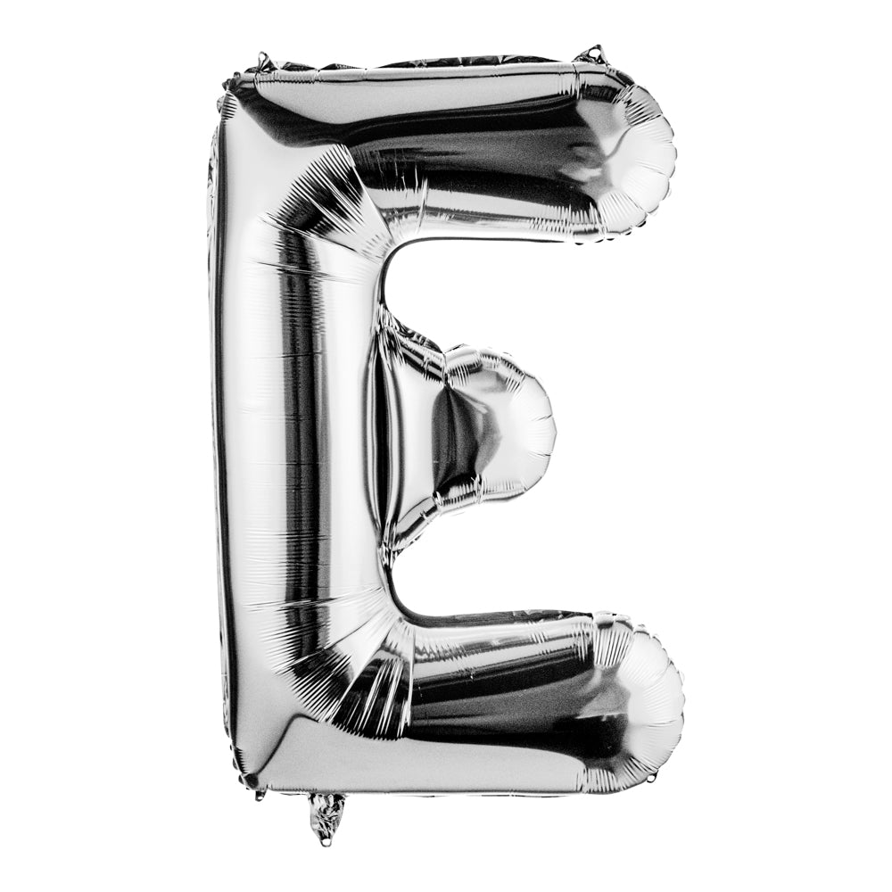 Balloonify Silver Mylar Letter E Balloon - 40 Inch Large Foil Alphabet Balloons for Birthday Party Decorations, Baby Shower, Graduation & Wedding Events (1 Count Box)