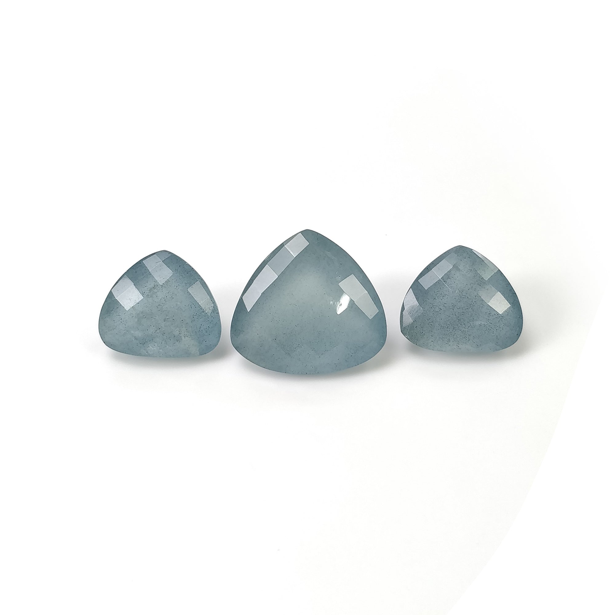 Natural Blue Aquamarine Gemstone - 55.05cts Untreated Checker Cut Triangle Shape (16mm x 20mm, 3pcs) for Jewelry Making, Engagement Rings & Healing Crystal Collections