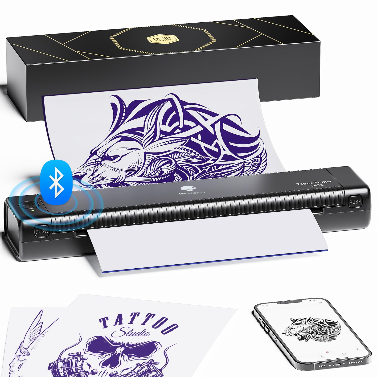 Phomemo TP81 Ultra Wireless Tattoo Stencil Printer - Professional Tattoo Machine Printer with 10 Transfer Papers | Compatible with iPad, iPhone, Android & PC | Perfect for Tattoo Artists & Beginners | Create Custom Designs at Home or Studio