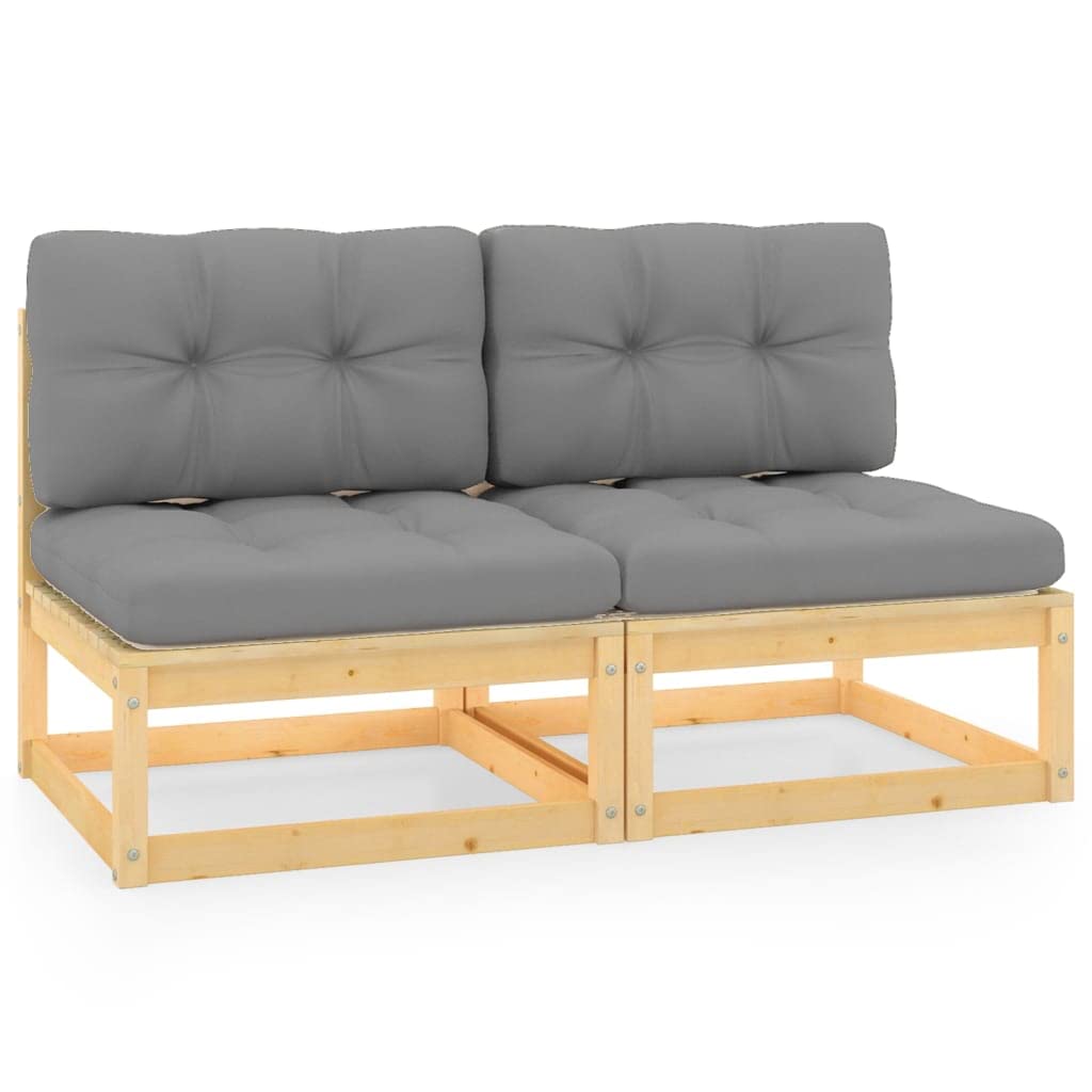 All-Weather Outdoor Patio Sofa Set - 2-Piece Gray Cushioned Pinewood Lounge Chairs for Garden, Yard, Deck & Poolside Relaxation | Durable Patio Furniture for Backyard, Balcony and Outdoor Living Spaces