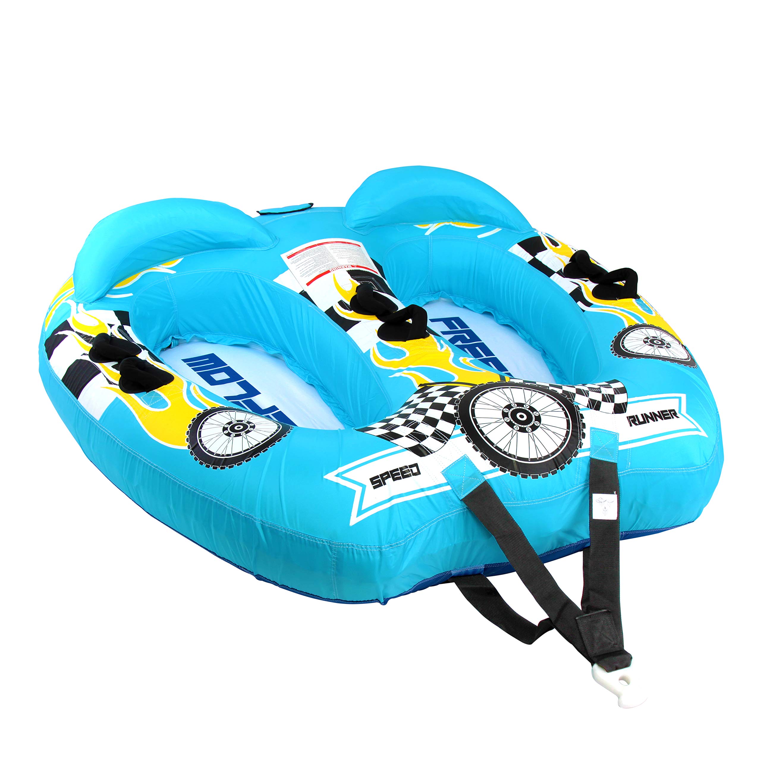 **2-Person Inflatable Towable Booster Tube for Watersports - Heavy Duty PVC Bladder, Foam Pad & Nylon Handles - Perfect for Boating, Lake Fun & Summer Water Activities**